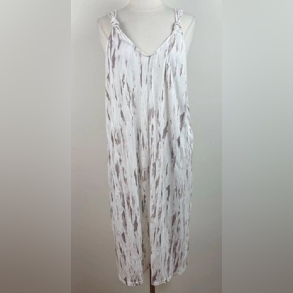 NICOLE MILLER Sleeveless Beige and Brown Patterned Gauzy Beach Dress/Coverup
